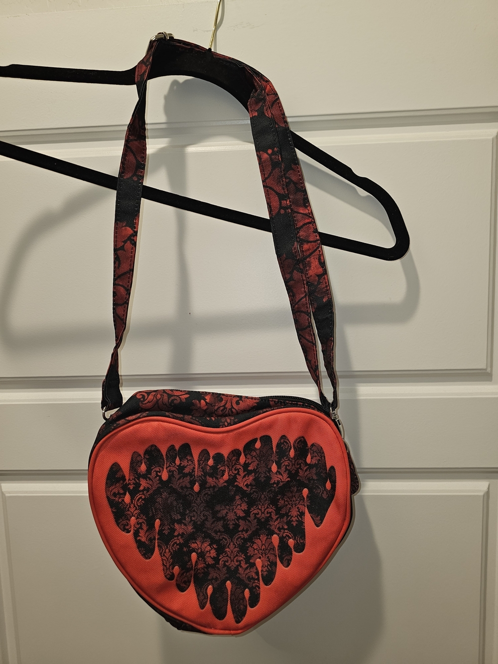 Heart-Shaped Red & Black Crossbody Bag